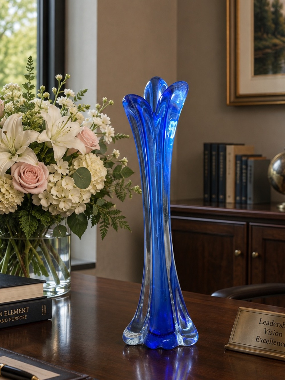 Vintage Mid-Century Modern Handblown Colbalt Blue Swung Finger Vase